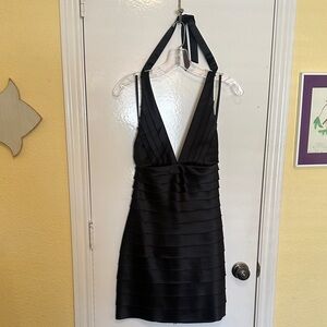 BCBGMaxAzria Black Halter Backless Dress